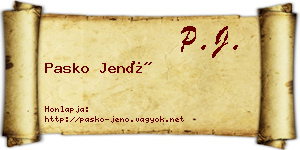 Pasko Jenő névjegykártya